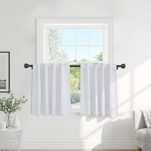 PONY DANCE 50% Light Filtering Room Darkening Curtains for Small Winow Lower Portion Decor Energy Saving Drapes for Kitchen Bedroom Bathroom Downstairs Window, W 29 x L 30, Pure White, 2 Panels - color: Pure White, size: 29"W x 30"L (Pack of 2)