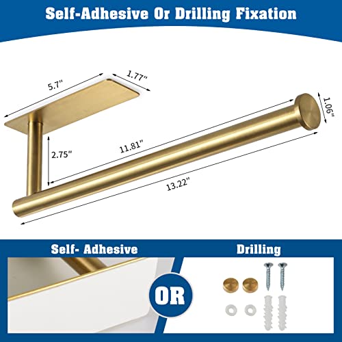 theaoo Paper Towel Holder - Under Cabinet Paper Towel Holder for Kitchen, Adhesive Paper Towel Roll Rack for Bathroom Towel, Wall Mounted Paper Towel Rack, SUS304 Stainless Steel(1, Gold) - color: Gold