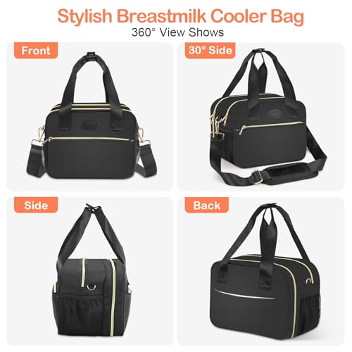 PIIOSER Breastmilk Cooler Bag with Ice Pack, Fits 6 Baby Bottles Up to 9 Ounce, Insulated Bottle Travel Bags with Shoulder Strap-Wearable Breast Pump Carrying Case for Nursing & Working Moms - color: Black