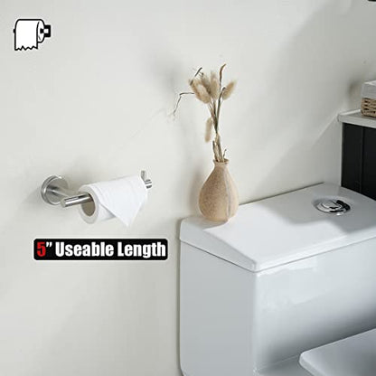JQK Bath Hardware Towel Bar Accessory Set, 5-Piece Bathroom Accessories Fixtures Set Brushed Finished Wall Mount Includes 24" Towel Bar, 9" Hand Towel Bar, Toilet Paper Holder, Robe Hook x2, BAS105-BN - color: Brushed