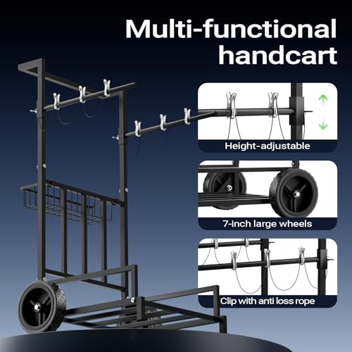 2-in-1 Leaf Bag Holder Cart & Hand Truck Dolly, Heavy Duty Garden Trash Bag Stand with 7" All-Terrain Wheels, 200lbs Capacity, Anti-Loss Clips & Utility Basket for Yard Work, Moving, Camping
