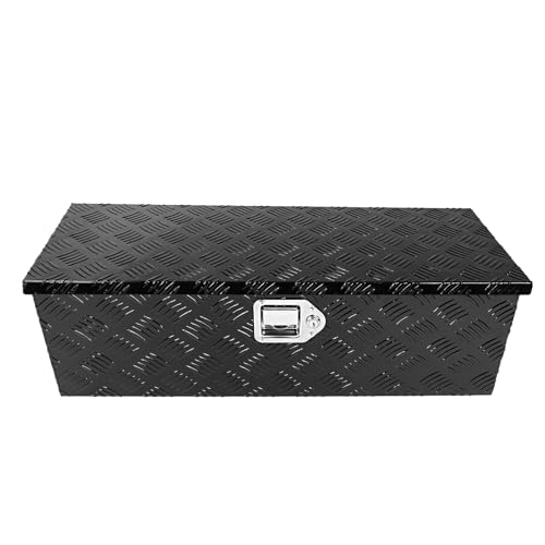 Black 30 Inch Truck Chest Tool box Heavy Duty Aluminum Stripes Plated Pick Up Truck Bed Box Waterproof RV Trailer Toolbox Storage with Side Handle and Lock Keys –30"x13"x10" - color: Black, size: 30"x13"x10"