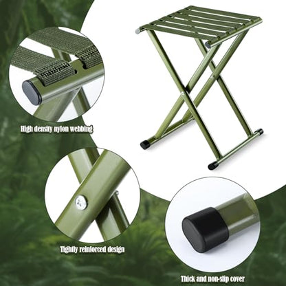 Menkxi 2 Pcs Folding Camping Stool Portable 17.8 Height Stool Lightweight Chair Foldable Camping Seat Hold up to 600 Lbs for Outdoor Walking Hiking Fishing Hunting Travel Gardening, Green