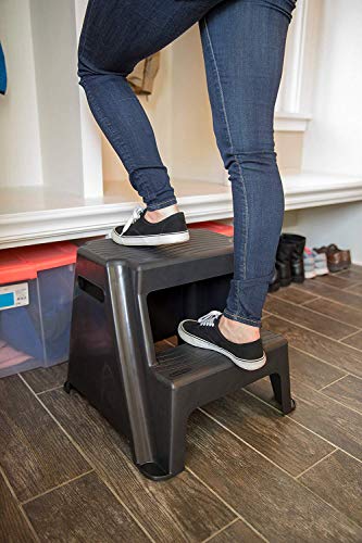 Rubbermaid 2-Step Molded Plastic Step Stool, Lightweight with Slip Resistant Treads and Non-Slip Feet, Black (Amazon Exclusive)