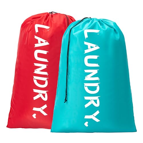 2 Pack 28" x 40"Travel Laundry Bag, Machine Washable Dirty Clothes Organizer with Drawstring,Large Enough to Hold 4 Loads of Laundry, Easy Fit a Laundry Hamper or Basket Travel Essentials - color: Blue+Red, size: 28"x40" |2 Pack