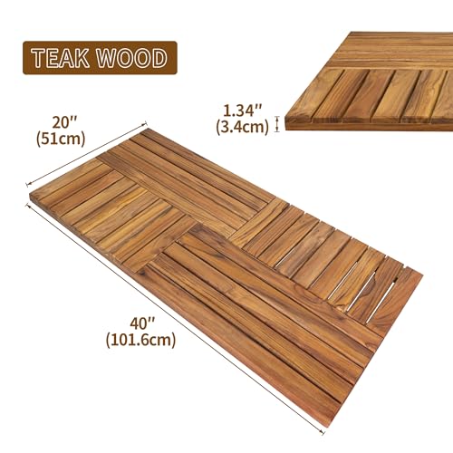 Utoplike Teak Wood Bath Mat, Extra Large Shower Mat for Bathroom, 40 x 20 inch Non Slip Wooden Floor Sturdy Mat for Inside Shower Luxury Spa Home or Outdoor - size: 40" x 20" (Rectangular)