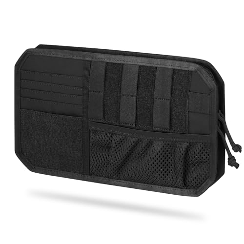 Car Sun Visor Organizer, Tactical Sunvisor Organizers Storage Covers for Trucks, Molle Panel with Pockets Zipper Visor Storage Pouch Accessories, Fits Most Vehicles, SUVs & Jeeps (BK) - color: BK