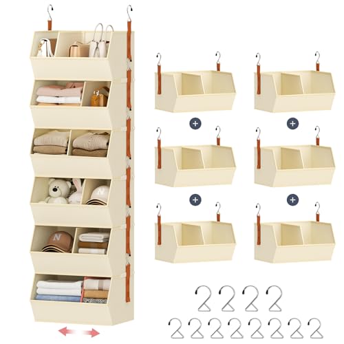 Hanging Closet Organizer Extra Large, Clothes Hanging Shelves for Closet with Divider, Collapsible Closet Storage System, Fabric Storage Bins for Home, Dorm, Rv, Sweaters, Handbags, Underwear, Sock - color: Beige, size: 15.75 × 12.20 × 9.44. - 6 Pack