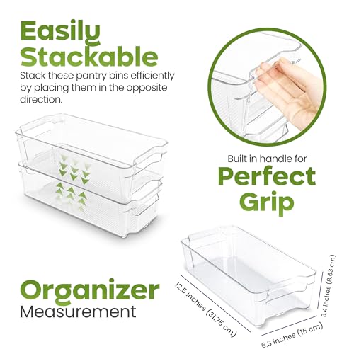 Utopia Home - Fridge & Refrigerator Organizer Bins (8 Pack), Clear Stackable Durable Plastic Storage Containers with Easy Grip Handles for Pantry, Kitchen Cabinets & Countertops (8)