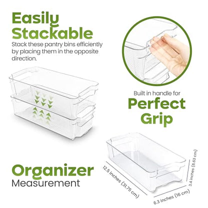 Utopia Home - Fridge & Refrigerator Organizer Bins (8 Pack), Clear Stackable Durable Plastic Storage Containers with Easy Grip Handles for Pantry, Kitchen Cabinets & Countertops (8)