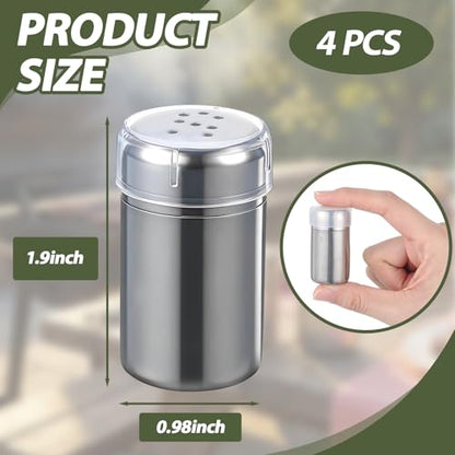 Domensi 4 Pcs Mini Salt and Pepper Shakers, Small Tiny Salt Spice Shakers, Individual Travel Size Seasoning Jars for Kitchen, Restaurant, Camping, BBQ, Picnic, Home(0.8oz Cylinder,Stainless Steel) - size: 0.8oz Cylinder