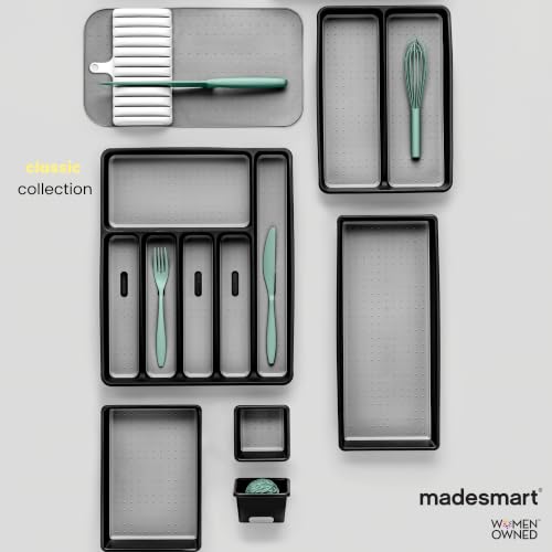madesmart Classic 10 x 4 Storage Bin, Carbon | non slip feet, rounded corners, open compartment, soft grip lining, utensils tools supplies, office craft items, woman owned - size: 1 Count (Pack of 1)