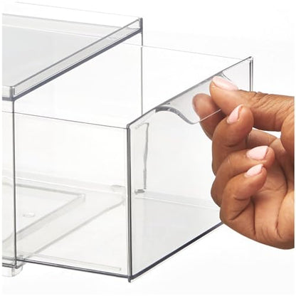 mDesign Plastic Bathroom Organizer Bin w/Pull Out Drawer - Slim Stackable Storage Container for Bathroom Accessories - Perfect for Organizing Bathroom Cabinet - Lumiere Collection - 4 Pack - Clear - size: ‎8x 6 x 4 (Pack of 4)