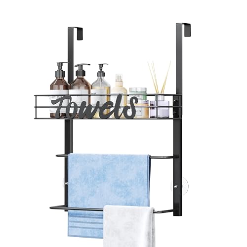 SWTYMIKI Over the Door Towel Racks for Bathroom - 3-Tier Wall Mounted Bathroom Towel Storage Organizer Holder with Metal Shelf, Black - color: 3 Tier-black