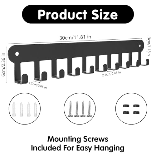 2 Pack Key Holder Wall Mount, Key Holder for Wall,Key Wall Holder, Key Hooks Hanging Keys, Key Hanger Wall Mount with 10 Hooks, Key Rack for Living Room, Kitchen, or Bathroo - color: Black-10Hooks