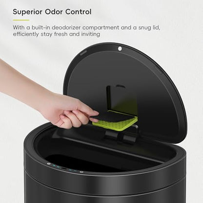 EKO Mirage Semi-Round 47L / 12.4 Gal Motion Sensor Trash Can, Automatic Kitchen Trash Bin with Deodorizer Compartment, Removable Lid & Inner Bucket, Stainless Steel Garbage Can, Matte Black - size: 47L -Premium Semi-Round (Matte Black)
