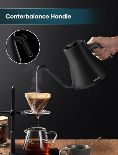 INTASTING Electric Kettles, Gooseneck Electric Kettle, ±1℉ Temperature Control, Stainless Steel Inner, Quick Heating, for Pour Over Coffee, Brew Tea, Boil Hot Water, 0.9L Black - color: Black