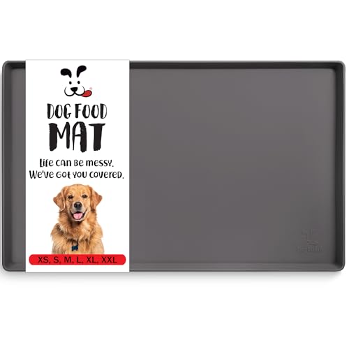 DogBuddy Dog Food Mat – Waterproof Dog Bowl Mat for Food and Water, Silicone Pet Feeding Mats for Floors, Non-Slip Placemat with High Edges for Dogs Bowls, Puppy Essentials (L: 24" x 16", Shadow) - color: Shadow, size: Large: 24" x 16"
