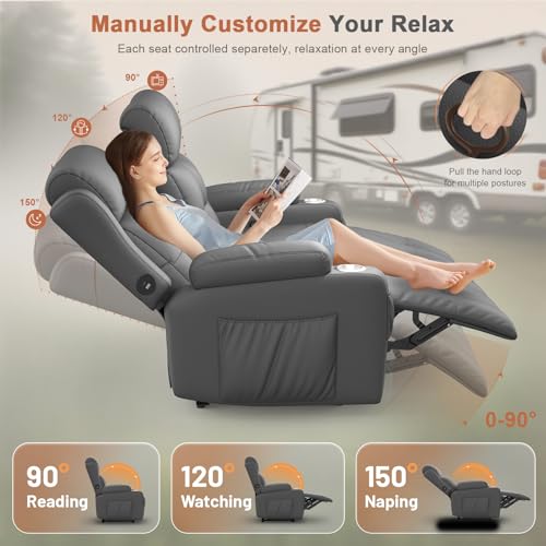 RV Loveseat Recliner Sofa, Reclining Loveseats Couch for RV Furniture, Home Theater Seating with Massage, USB, Insert Pockets, Cup Holders, 150° Wall Hugger RV Recliners Sleeper Sofa - color: Dark Gray, size: Loveseat-G1