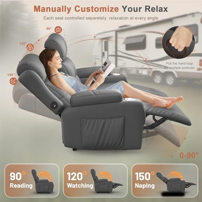 RV Loveseat Recliner Sofa, Reclining Loveseats Couch for RV Furniture, Home Theater Seating with Massage, USB, Insert Pockets, Cup Holders, 150° Wall Hugger RV Recliners Sleeper Sofa - color: Dark Gray, size: Loveseat-G1