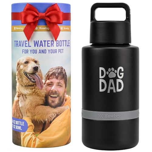 Dog Dad Gift, Insulated Dog Water Bottle with Travel Bowl, Men Christmas Birthday for DogLover, Portable Water Bottle Dispenser, for Car, Camping, Outdoor, Detachable (DogDad-Black) - color: DogDad-Black