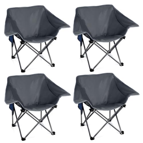 4 Pack Portable Camping Chair Compact Collapsible Outdoor Folding Sports Chairs for Adults Heavy Duty Camp Sporting Events Park Lawn 400 Lbs Black Gray - color: Grey