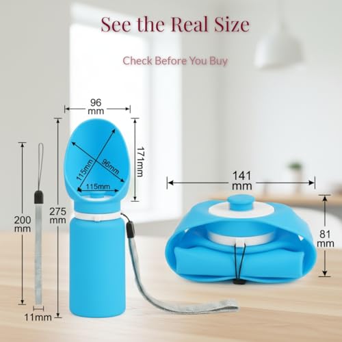 Portable Dog Water Bottle, 19 oz/550 ml Collapsible Pet Travel Cup with Foldable Silicone Bowl, Food-Grade Silicone Water Dispenser for Walking, Hiking & Travel, Yellow (Blue) - color: Blue