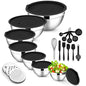 E-far Mixing Bowls with Lids Set, 21PCS Stainless Steel Salad Mixing Bowls with 3 Grater Attachments, Size 7, 4.6, 3.5, 2.6, 2, 1.5, 1QT, Nesting Design & Black Airtight Lid, For Baking/Prepping - color: Black, size: 7 Large Sizes