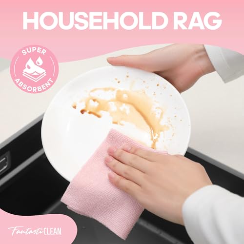 Fantasticlean Microfiber Cleaning Cloth Roll 2 Rolls 120 Pack, Tear Away Paperless Towels, 8" x 8", Reusable Washable Rags, House Kitchen, Pet, Office, Indoor Outdoor, Portable (Pink and Off-White) - color: 1pink 1off-white