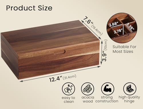 Acacia Wood Tea Bag Organizers, Tea and Sugar Packet Storage Chest with Lid, Wooden Teabag Holder Containers,Tea Box with 8 Compartments - size: Eight grids