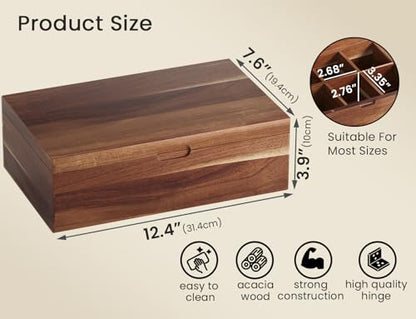 Acacia Wood Tea Bag Organizers, Tea and Sugar Packet Storage Chest with Lid, Wooden Teabag Holder Containers,Tea Box with 8 Compartments - size: Eight grids