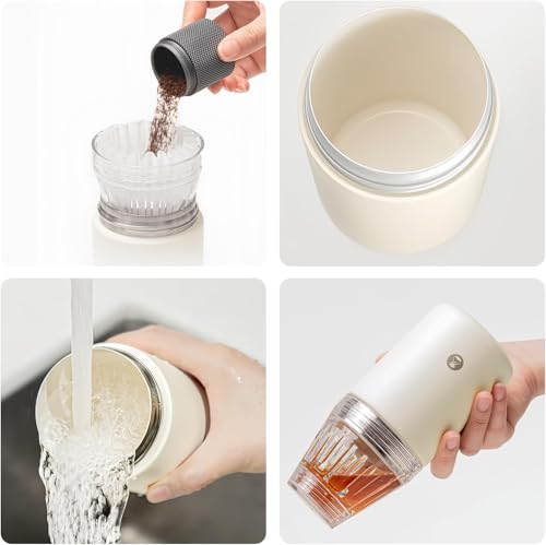 TIMEMORE Portable Coffee Maker Pour-Over Coffee Dripper Travel Coffee Cup | 10 Oz Manual Brewer for Home and Outdoors - Ceramic-Coated Stainless Steel Tumbler Capacity