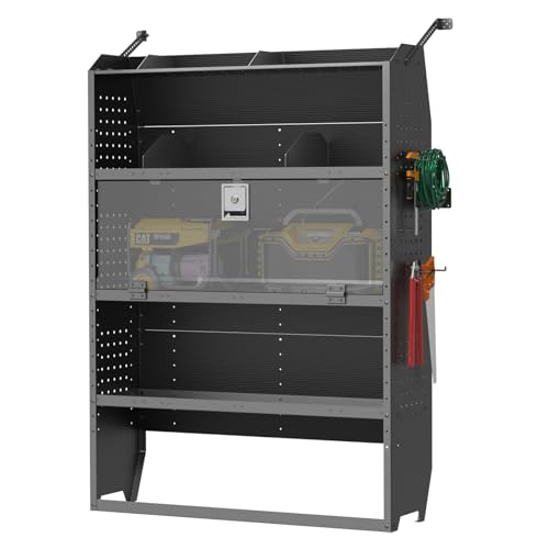 StarONE Heavy-Duty Adjustable Van Shelving with Lockable Door and Hooks, 42"W x 60"H x 13"D,Fit for Transit, Promaster, Chevy Express, Sprinter Mid/High Roof, Steel Cargo Van Storage for Jobsite Tools - size: 42"W x 60"H x 13"D