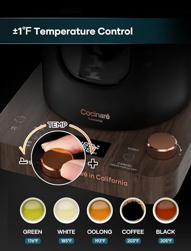 INTASTING Electric Tea Kettle, Electric Kettle with Tea Infuser, ±1℉ Knob Temperature Control, BPA-Free Glass, 1200W Fast Heating, Easy to Clean, 1 Liter (Wood) - color: Wood