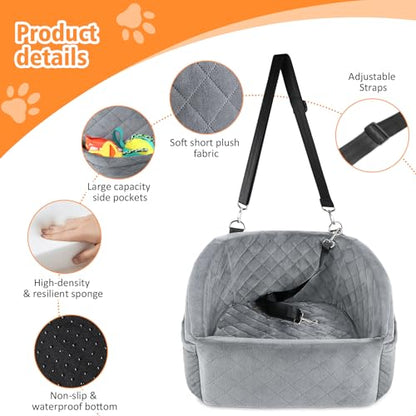 NEEZUKAR Dog Car Seat for Small Dogs,Detachable Washable Dog Booster Seat for Medium Dogs Under 30lbs, Pet Car Seat Travel Bed with Storage Pockets and Dog Safety Belt (Grey) - color: Grey
