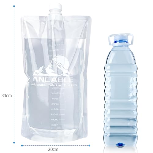 Ancable 64oz Collapsible Water Bottles, 6-Pack Reusable Travel Foldable Water Bottles for Hiking Camping Running Bike, BPA-Free Water Bottle - color: Clear x 6, size: 64 Ounces