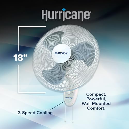 Hurricane Supreme 18" 90 Degree Oscillating Indoor Wall Mounted 3 Speed Plastic Blade Fan with Adjustable Tilt and Pull Chain Control, White (4 Pack) - style: Casual