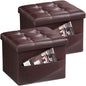 Bsketa Storage Ottoman Foot Rest Stool, Small Leather Storage Ottomans Bench, Folding Footstool with Side Pockets, Foot Rest Under Desk for Living Room Bedroom, 16x12x12 in, Brown 2 Pack - color: Brown 2 Pack-with Side Pockets.