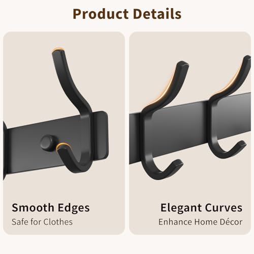 GWAAZXGZ Black Coat Rack Wall Mount - 15 Inch Arc Shaped Design with 6 Hooks for Hanging Coats, Bags, and Towels in Entryway, Livingroom, Bedroom, Bathroom, and Kitchen, 1 Pack - color: Black