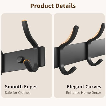 GWAAZXGZ Black Coat Rack Wall Mount - 15 Inch Arc Shaped Design with 6 Hooks for Hanging Coats, Bags, and Towels in Entryway, Livingroom, Bedroom, Bathroom, and Kitchen, 1 Pack - color: Black