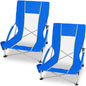 Romswi 2 Pack Lightweight Low Beach Chairs with Breathable Mesh Back, 6LBS Folding Portable Sand Chairs with Cup Holder, Heavy Duty 300lbs Capacity for Camping & Outdoor Use, Blue - color: Blue - Low Back