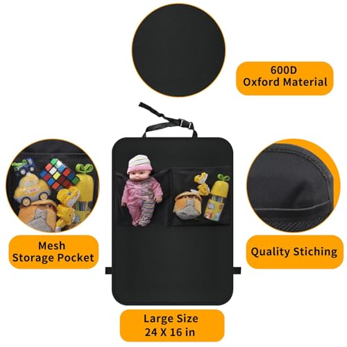 Kick Mats with Organizer -2 Pack Backseat Protector SeatCovers for Your Car, SUV, Minivan or Truck Seats - VehicleBack Seat Kids Safety Accessories -Universal Fit AutomotiveInterior Protectors
