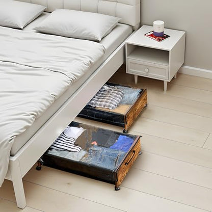 VEVOR Under Bed Storage with Wheels, 36.0 x 18.1 x 7.3 inch, Underbed Containers with Clear Lid, Underbed Shoe Organizer, Rolling Under the Bed Storage Bins for Clothes Shoes Blankets Bedroom, 2 Pack - style: E