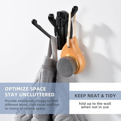 Angle Simple Towel Hook Matte Black 2 PCS, Metal Swivel Folding Robe Hook, Hand Towel Holder, Heavy Duty Clothes Hanger for Bathroom RV Wall Mount - color: Matte Black, size: 2 Pack