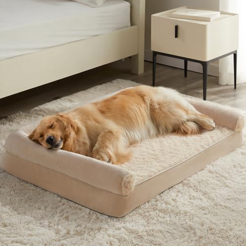 BFPETHOME Orthopedic Washable Dog Beds Large Sized Senior Dog for Comfy Sleeping with Removable Cover, Waterproof Big Soft Pet Couch Bed for Dogs Relax - color: Beige, size: 42"l x 30"w x 7"th