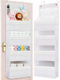 Over Door Organizer - Boho Nursery Hanging Organizer with Tassels -Oxford Behind Door Storage for Bedroom, Bathroom, Closet, Dorm, Pantry, Baby Diapers, Toys, Plush, 4 Tiers, White