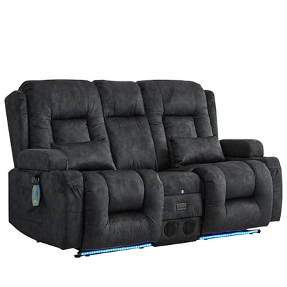 TUNYI Power Loveseat Recliner Sofa with Massage & Heat Home Theater Seating with Console RV Recliner Loveseat Sofa with USB/Storage/Side Pocket/LED Light/Speaker (Grey, Loveseat) - color: Grey, size: 2 Seat