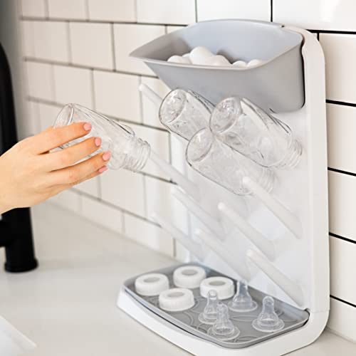 Ubbi Vertical Spacing Saving Bottle Drying Rack with 13 Pegs, 2-in-1 Bottle Brush & Microfiber Drying Mat Bundle, Newborn Baby Essentials, Baby Registry Must Haves, New Parent Gifts, Gray - color: Gray Bottle Drying Rack, Bottle Brush & Drying Mat Bundle