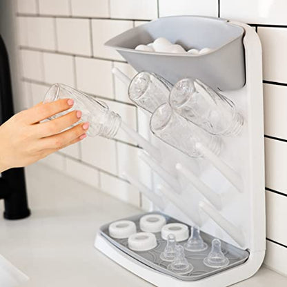 Ubbi Vertical Spacing Saving Bottle Drying Rack with 13 Pegs, 2-in-1 Bottle Brush & Microfiber Drying Mat Bundle, Newborn Baby Essentials, Baby Registry Must Haves, New Parent Gifts, Gray - color: Gray Bottle Drying Rack, Bottle Brush & Drying Mat Bundle