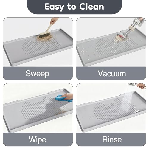 ISSEVE Cat Litter Mat 54" x 27.5" XXL, Extra Large Silicone Mat for Litter Box, 1.38" Raised Edge Urine Proof Litter Trapping Mat Pad for Scatter Control, Soft on Kitty Paws, Protect Floor (Grey) - color: Light Grey